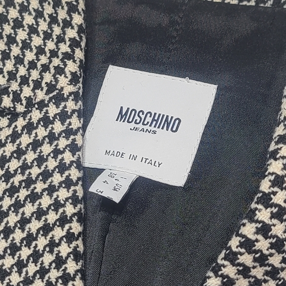 Moschino Houndstooth White & Black Wool Blend Blazer - Picture 3 of 11